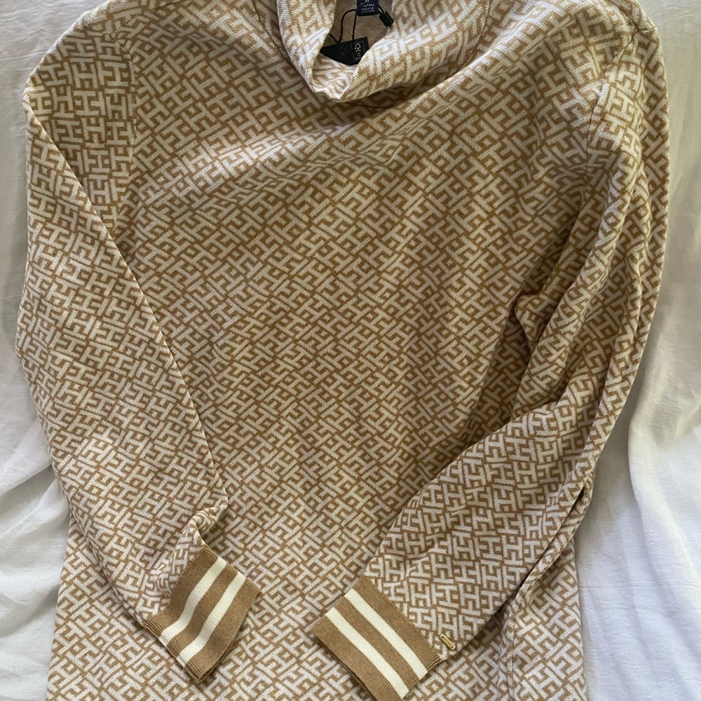 🎉HP🎉Tommy Hilfiger Sweater Tan White Cotton Pullover Sweater Long Sleeve XL